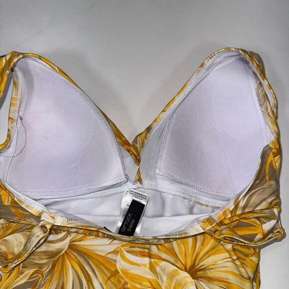 Niptuck Swimsuit Gold Yellow Floral Palm Print Multifit Cup Women 8 NWT - Picture 13 of 16